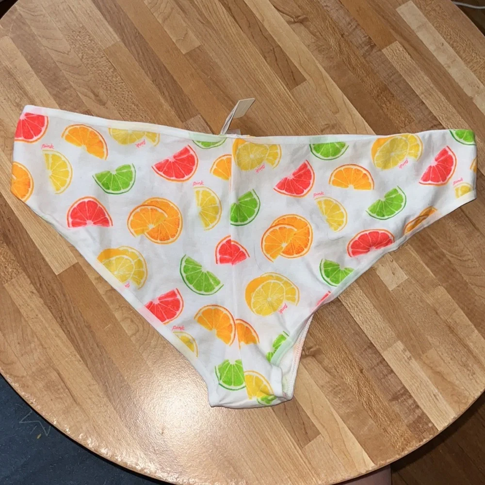 NWT PINK Victoria’s Secret XL Citrus Fruit Print Strappy Cotton Panties